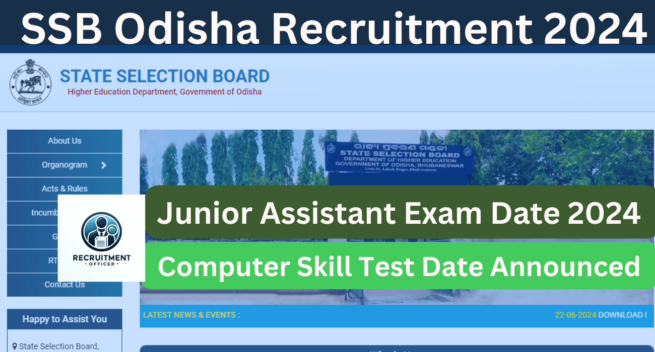 SSB Odisha Junior Assistant Exam Notification 2024