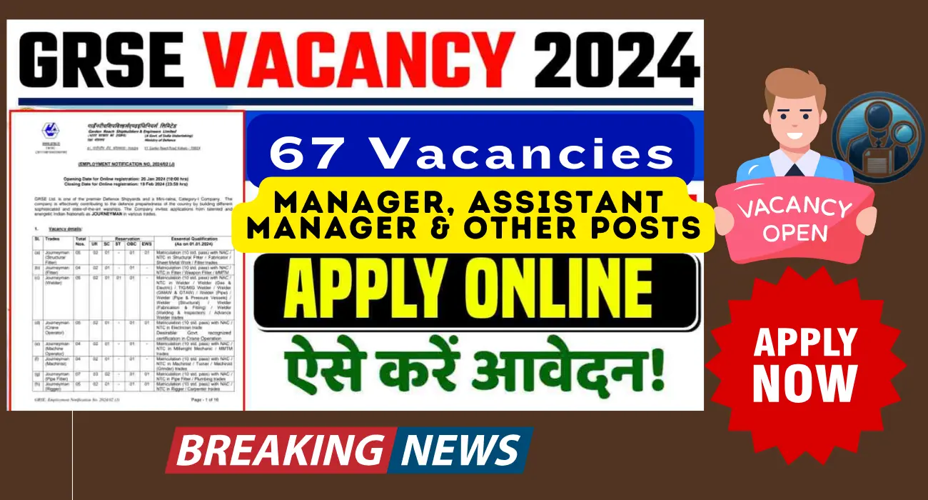 GRSE Ltd Manager, Assistant Manager & Other Recruitment 2024 – Apply Online for 67 Posts 1 GRSE Ltd Manager, Assistant Manager & Other Recruitment 2024 – Apply Online for 67 Posts