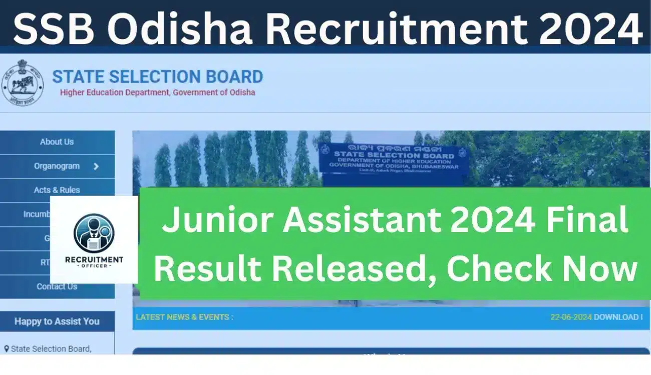 SSB Odisha Junior Assistant Result 2024 – Final Result Released