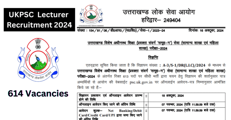 UKPSC Lecturer Recruitment 2024 - Apply for 614 Posts in Uttarakhand Education Sector