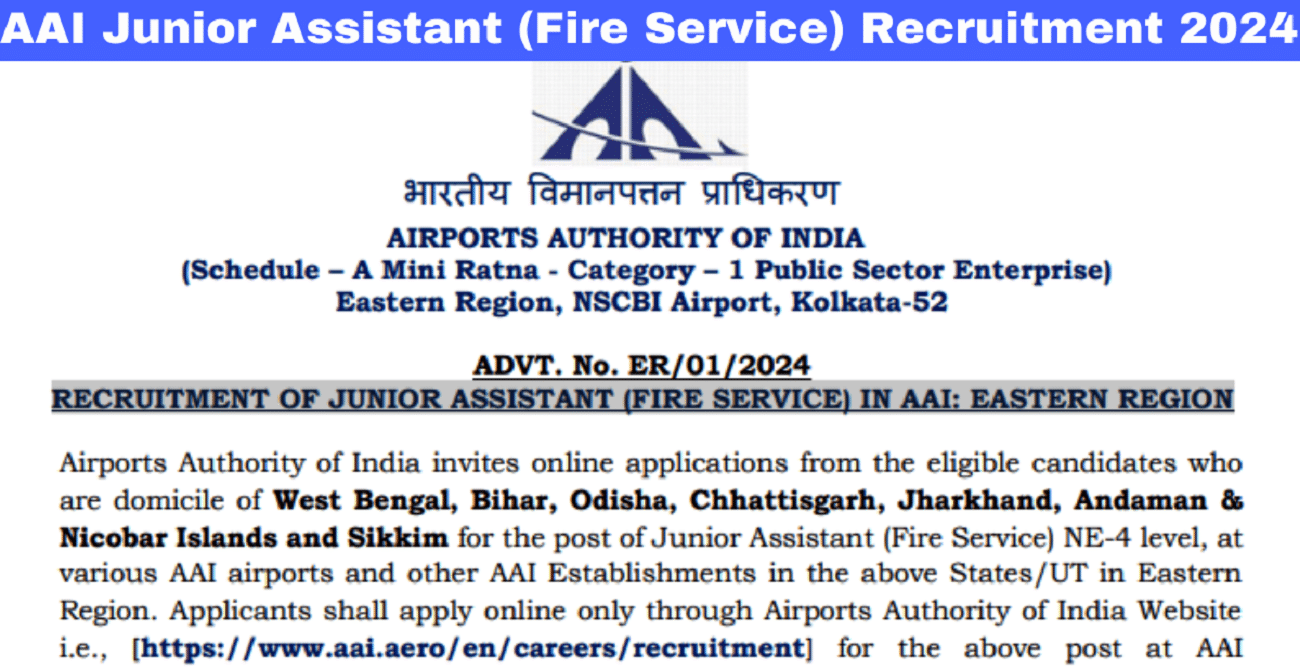 AAI Junior Assistant (Fire Service) Recruitment 2024