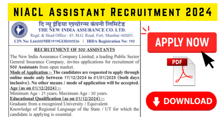 NIACL Assistant Recruitment 2024: 500 Posts – Apply Online
