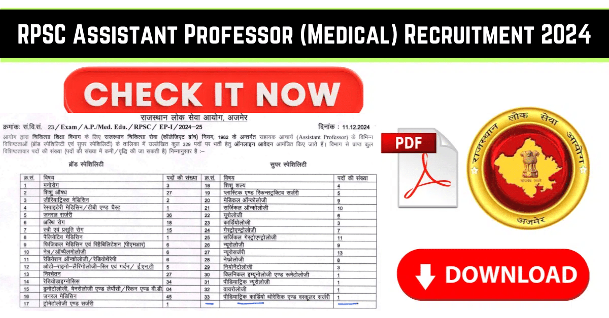 RPSC Assistant Professor Recruitment 2024
