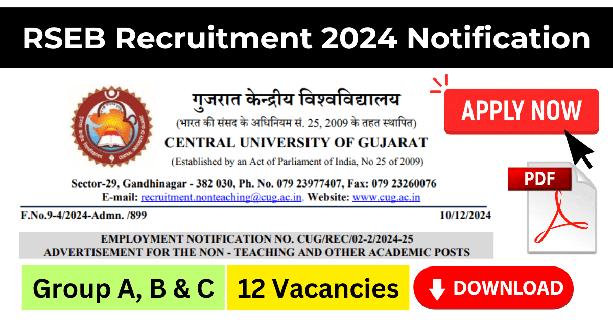 Central University of Gujarat (CUG) Recruitment 2024: Apply for Group A, B, and C Non-Teaching & Academic Posts