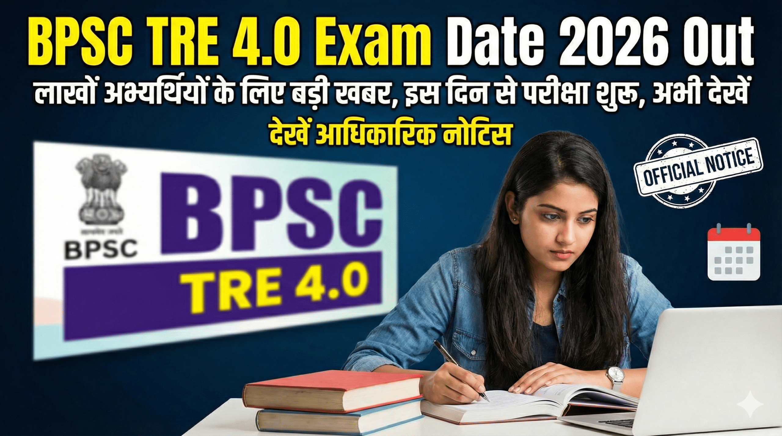 BPSC TRE 4.0 Exam Date 2026 Out banner showing official notice for Bihar Teacher Recruitment Exam starting from 22 September 2026