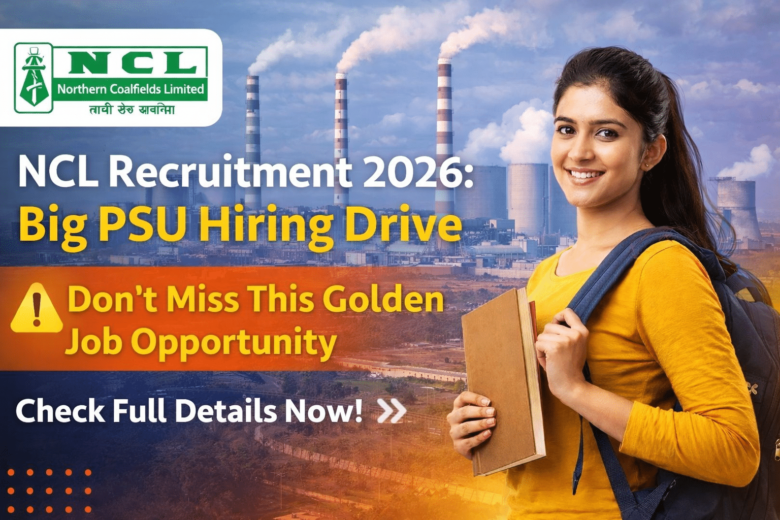 NCL Recruitment 2026 promotional banner showing 270 Assistant Foreman vacancies, PSU hiring drive, apply online before 5 March with NCL logo and industrial plant background.