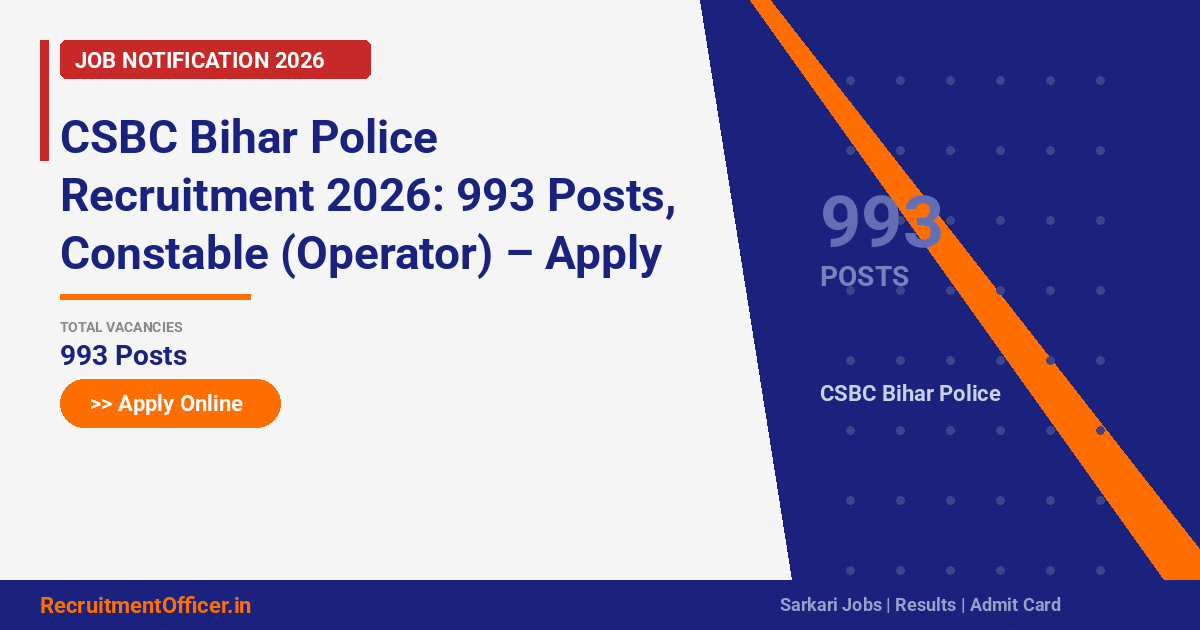 CSBC Bihar Police Recruitment 2026: 993 Posts, Constable (Operator) – Apply Online - RecruitmentOfficer.in