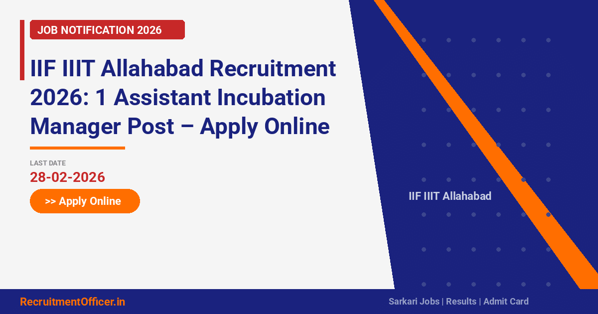 IIF IIIT Allahabad Recruitment 2026: 1 Assistant Incubation Manager Post – Apply Online - RecruitmentOfficer.in