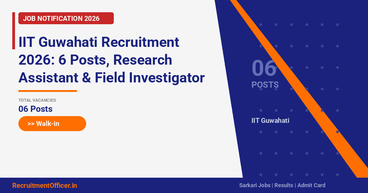IIT Guwahati Recruitment 2026: 6 Posts, Research Assistant & Field Investigator – Walk-in on 20 Feb - RecruitmentOfficer.in