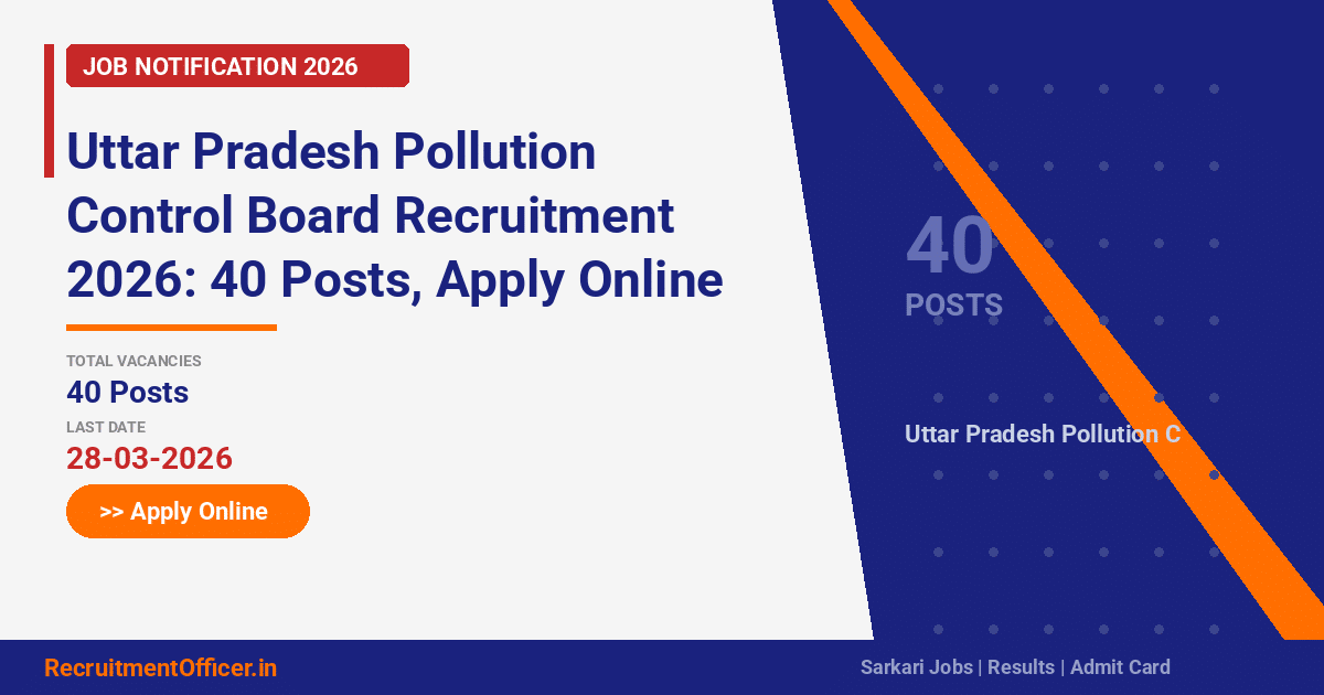 Uttar Pradesh Pollution Control Board Recruitment 2026: 40 Posts, Apply Online - RecruitmentOfficer.in