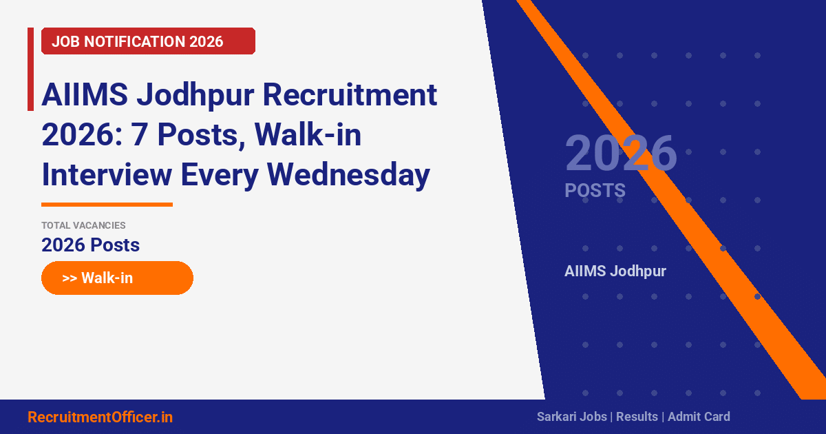 AIIMS Jodhpur Recruitment 2026: 7 Posts, Walk-in Interview Every Wednesday - RecruitmentOfficer.in