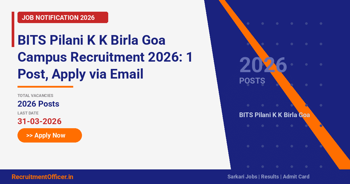 BITS Pilani K K Birla Goa Campus Recruitment 2026: 1 Post, Apply via Email - RecruitmentOfficer.in
