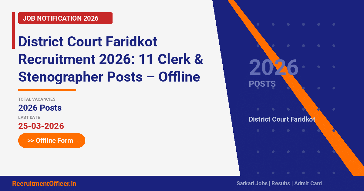 District Court Faridkot Recruitment 2026: 11 Clerk & Stenographer Posts – Offline Form - RecruitmentOfficer.in