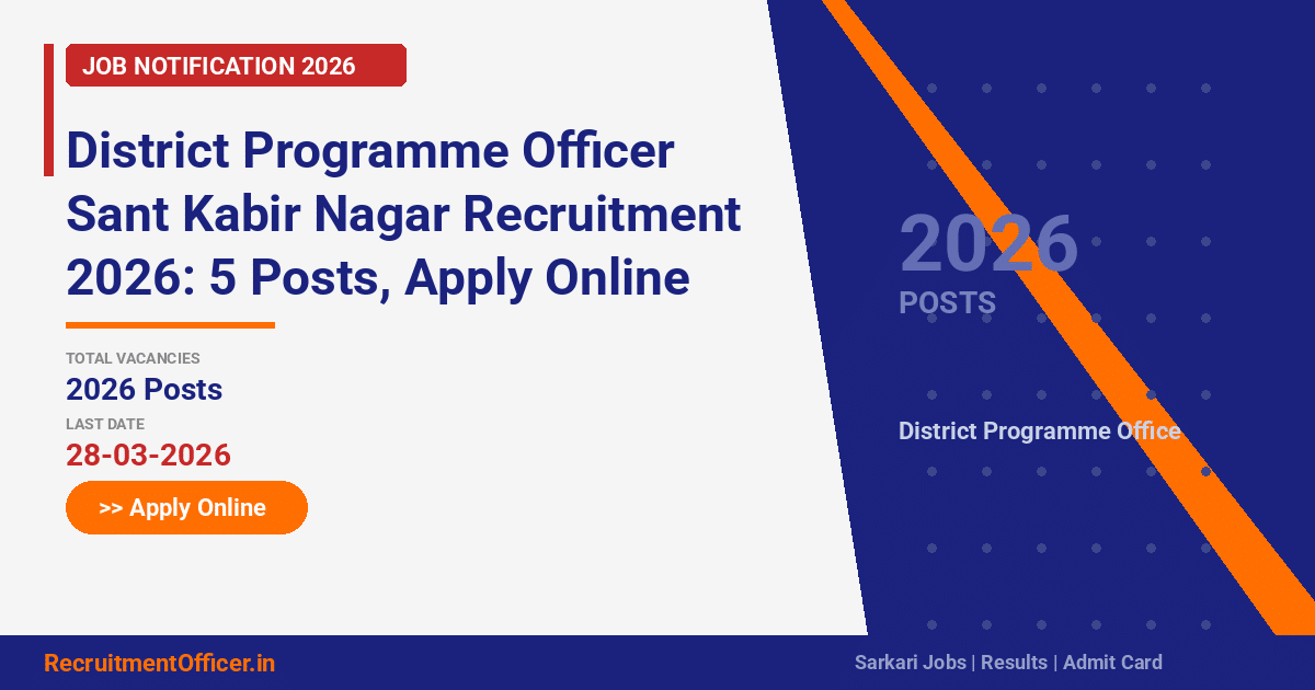 District Programme Officer Sant Kabir Nagar Recruitment 2026: 5 Posts, Apply Online - RecruitmentOfficer.in