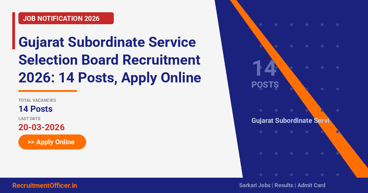 Gujarat Subordinate Service Selection Board Recruitment 2026: 14 Posts, Apply Online - RecruitmentOfficer.in
