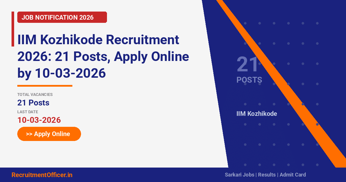 IIM Kozhikode Recruitment 2026: 21 Posts, Apply Online by 10-03-2026 - RecruitmentOfficer.in