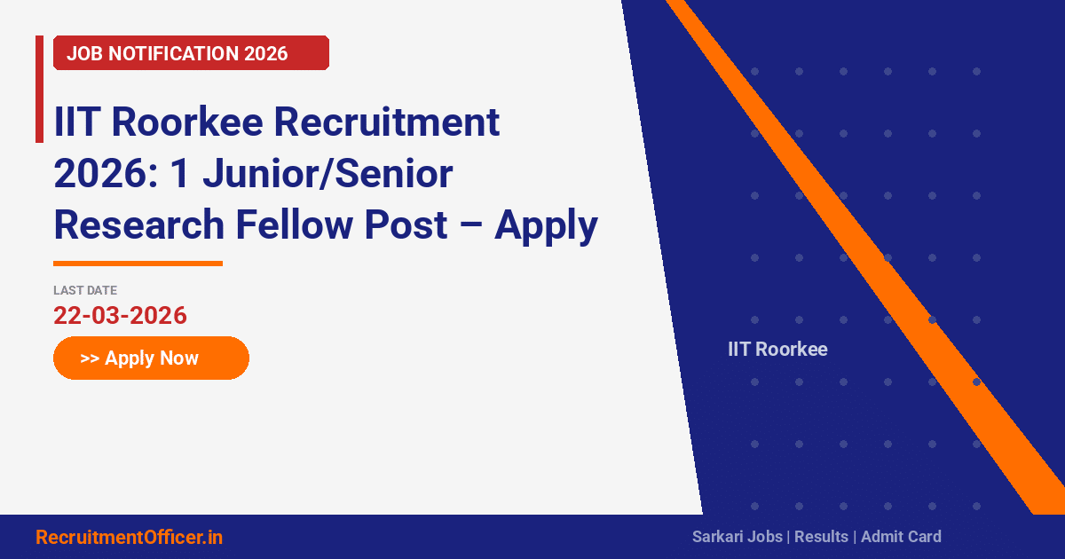 IIT Roorkee Recruitment 2026: 1 Junior/Senior Research Fellow Post – Apply via Email - RecruitmentOfficer.in