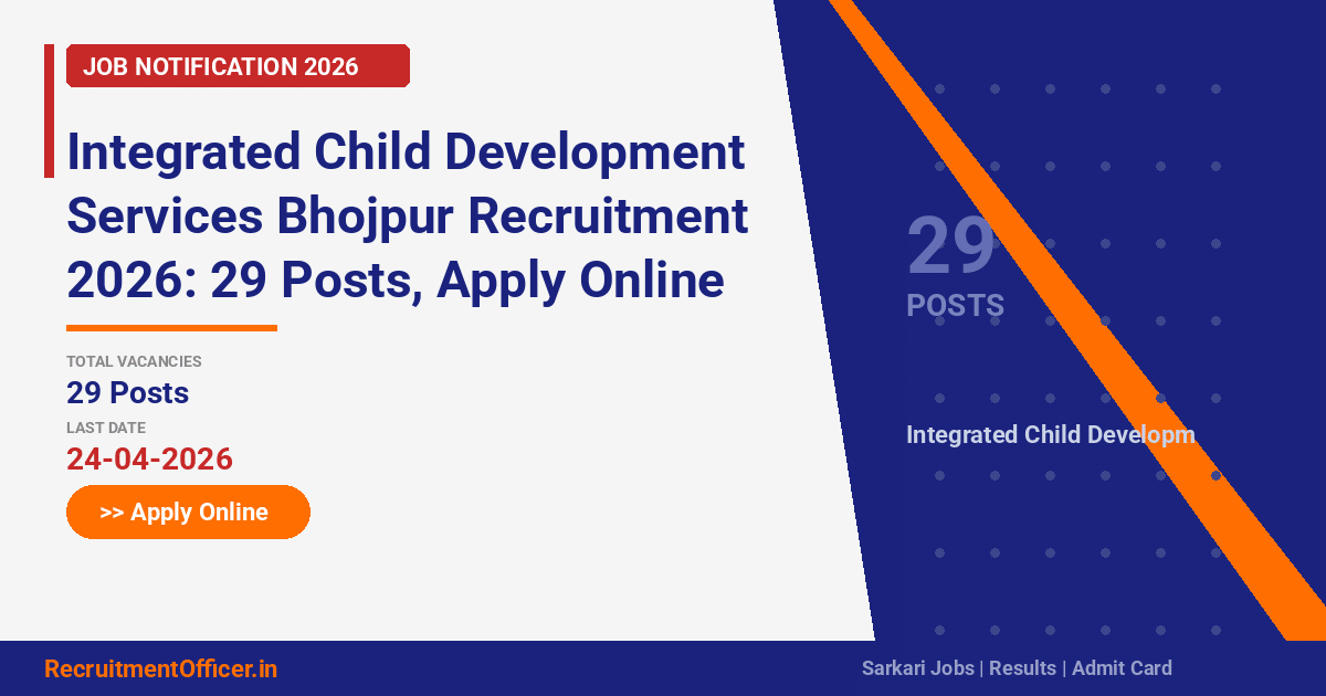 Integrated Child Development Services Bhojpur Recruitment 2026: 29 Posts, Apply Online by 24 April - RecruitmentOfficer.in