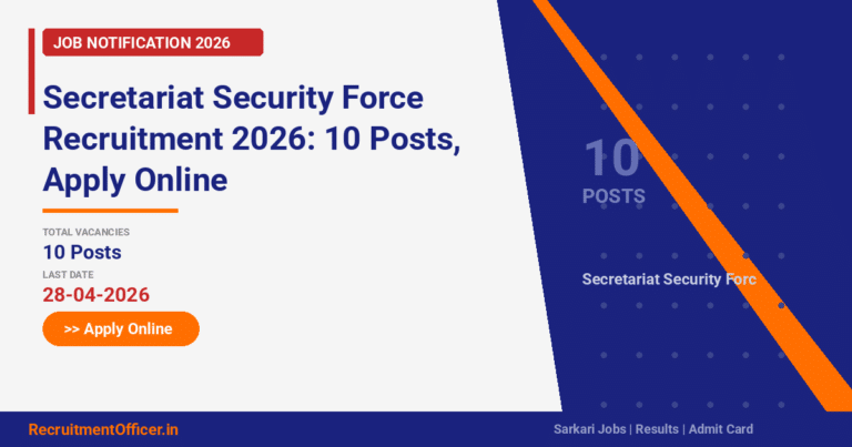 Secretariat Security Force Recruitment 2026: 10 Posts, Apply Online