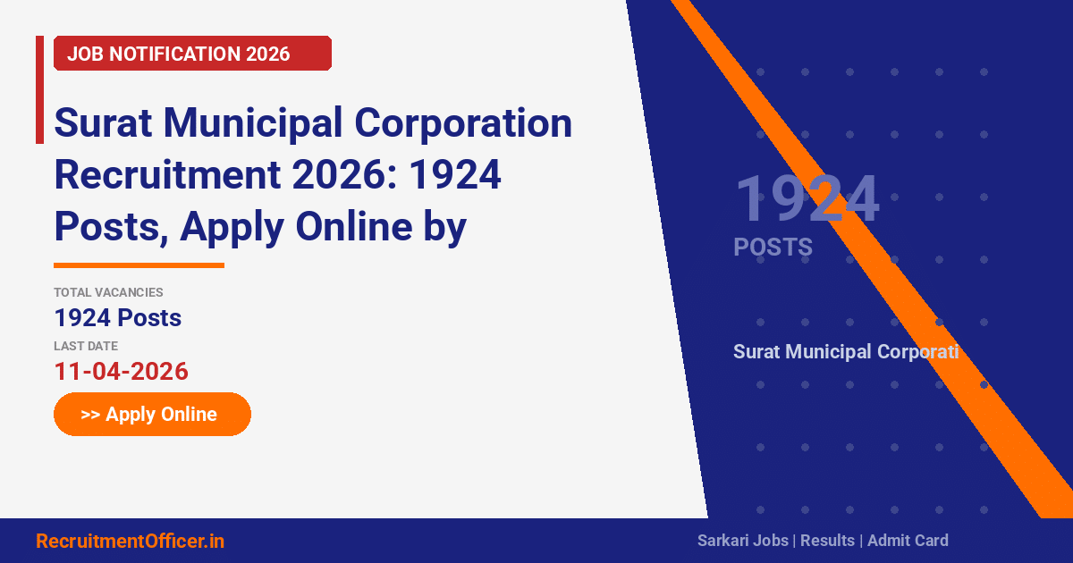 Surat Municipal Corporation Recruitment 2026: 1924 Posts, Apply Online by 11-04-2026 - RecruitmentOfficer.in