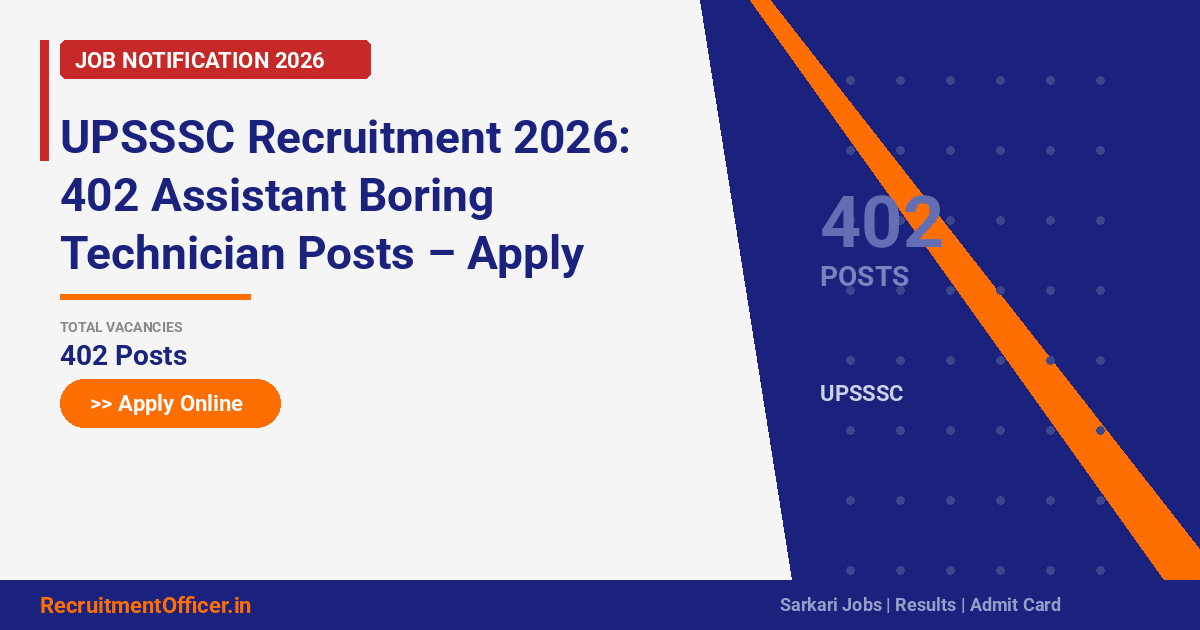 UPSSSC Recruitment 2026: 402 Assistant Boring Technician Posts – Apply Online - RecruitmentOfficer.in