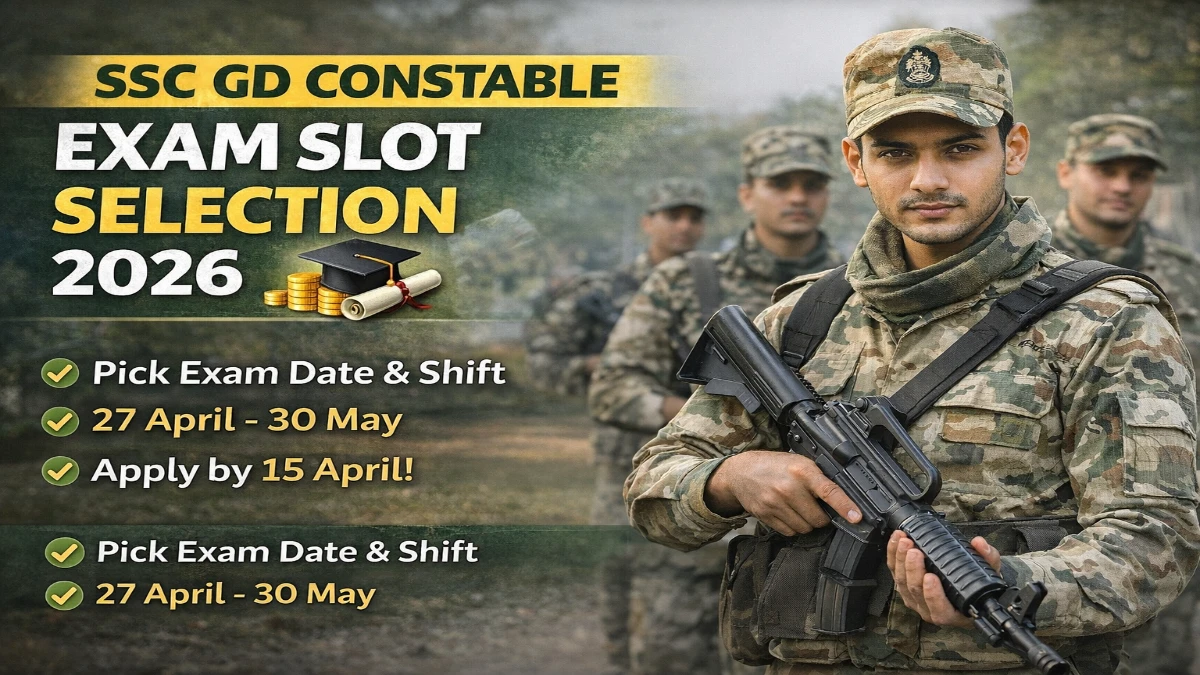 SSC GD Constable Exam Slot Selection 2026: Date, Steps & Full Guide 1 SSC GD Constable Exam Slot Selection 2026 thumbnail showing a constable-style exam graphic with exam date, shift selection, and admit card details.