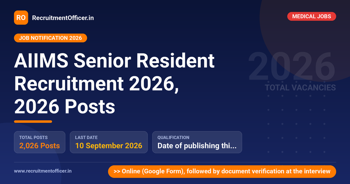 AIIMS Senior Resident Recruitment 2026, 2026 Posts - RecruitmentOfficer.in