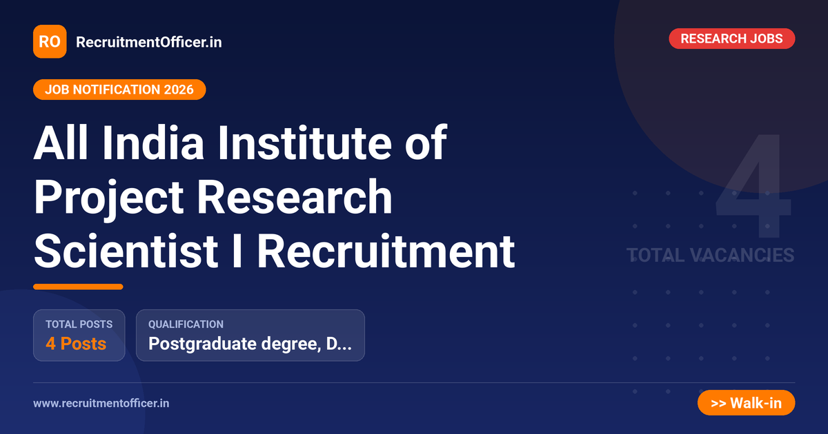 All India Institute of Project Research Scientist I Recruitment - RecruitmentOfficer.in