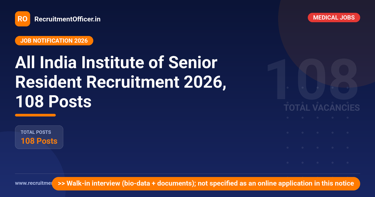 All India Institute of Senior Resident Recruitment 2026, 108 Posts - RecruitmentOfficer.in