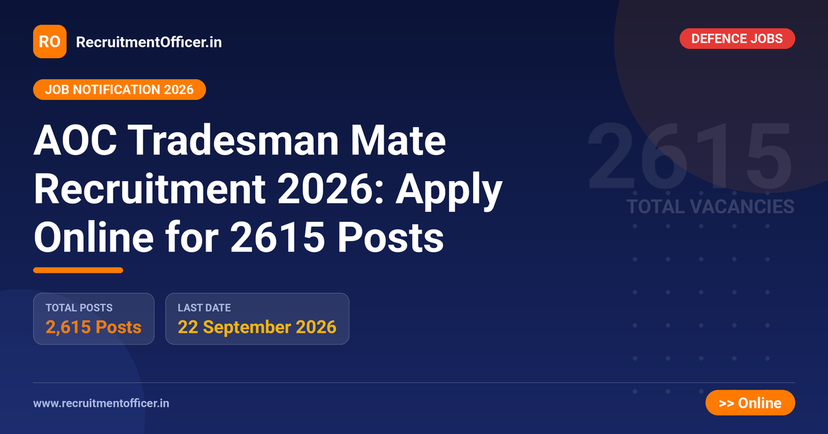 AOC Tradesman Mate Recruitment 2026: Apply Online for 2615 Posts - RecruitmentOfficer.in