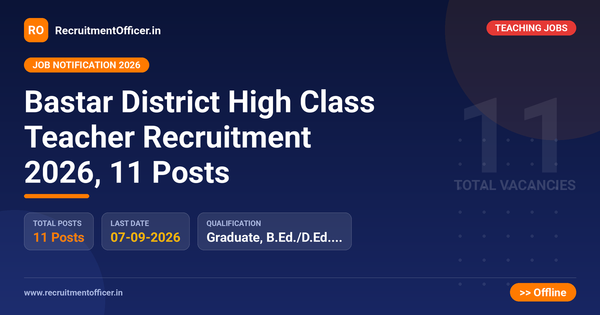 Bastar District High Class Teacher Recruitment 2026, 11 Posts - RecruitmentOfficer.in