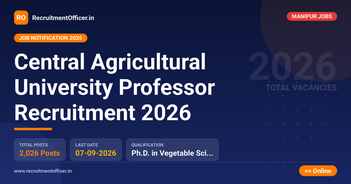 Central Agricultural University Professor Recruitment 2026 - RecruitmentOfficer.in