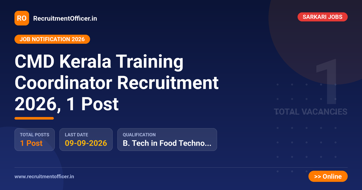 CMD Kerala Training Coordinator Recruitment 2026, 1 Post - RecruitmentOfficer.in