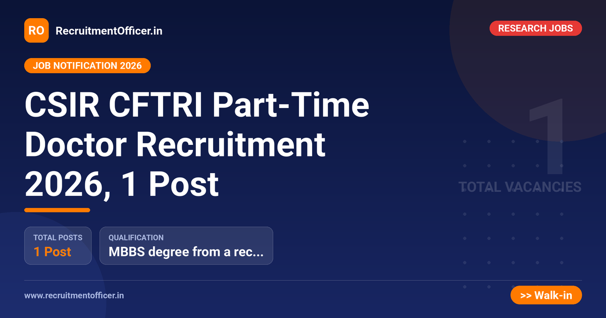 CSIR CFTRI Part-Time Doctor Recruitment 2026, 1 Post - RecruitmentOfficer.in