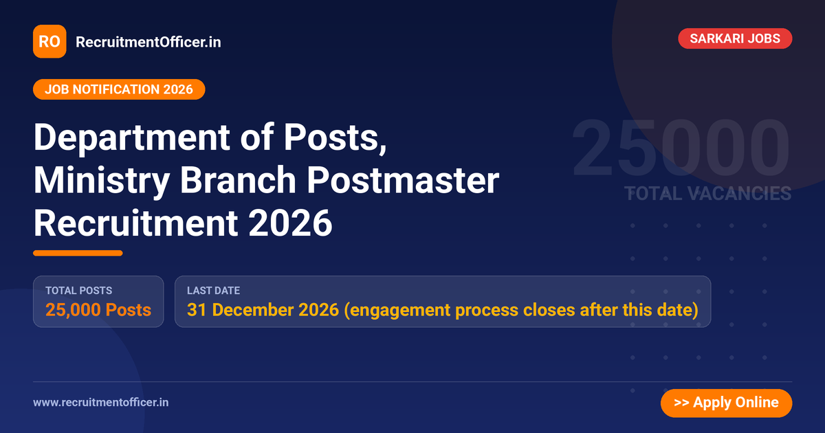 Department of Posts, Ministry Branch Postmaster Recruitment 2026 1 Department of Posts, Ministry Branch Postmaster Recruitment 2026 - RecruitmentOfficer.in