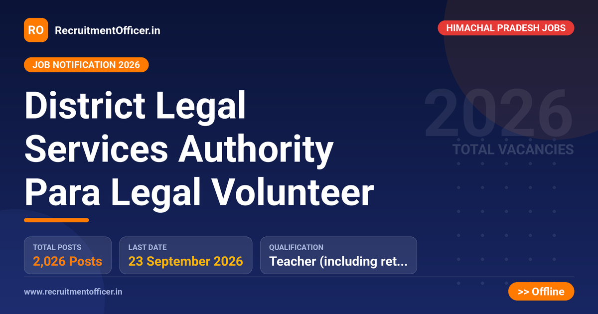 District Legal Services Authority Para Legal Volunteer - RecruitmentOfficer.in