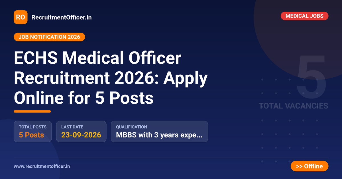 ECHS Medical Officer Recruitment 2026: Apply Online for 5 Posts 1 ECHS Medical Officer Recruitment 2026: Apply Online for 5 Posts - RecruitmentOfficer.in