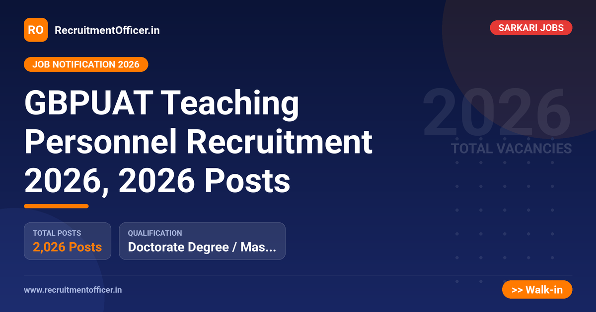 GBPUAT Teaching Personnel Recruitment 2026, 2026 Posts 1 GBPUAT Teaching Personnel Recruitment 2026, 2026 Posts - RecruitmentOfficer.in