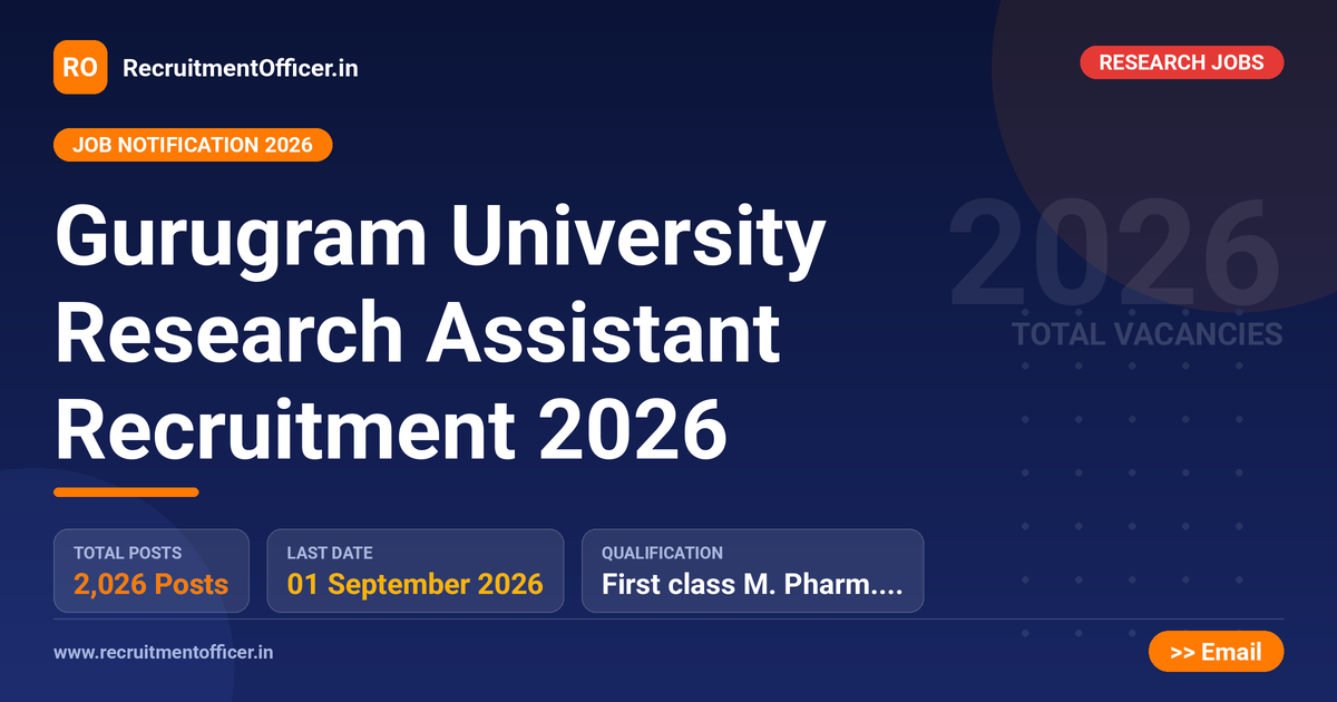 Gurugram University Research Assistant Recruitment 2026 1 Gurugram University Research Assistant Recruitment 2026 - RecruitmentOfficer.in