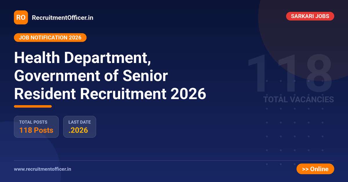Health Department, Government of Senior Resident Recruitment 2026 - RecruitmentOfficer.in