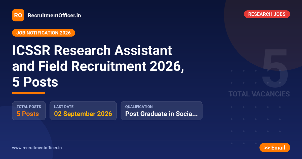 ICSSR Research Assistant and Field Recruitment 2026, 5 Posts - RecruitmentOfficer.in