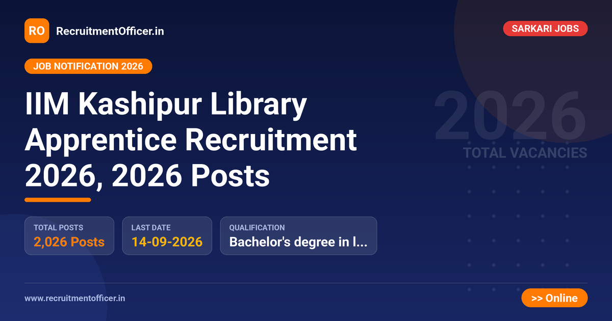 IIM Kashipur Library Apprentice Recruitment 2026, 2026 Posts 1 IIM Kashipur Library Apprentice Recruitment 2026, 2026 Posts - RecruitmentOfficer.in