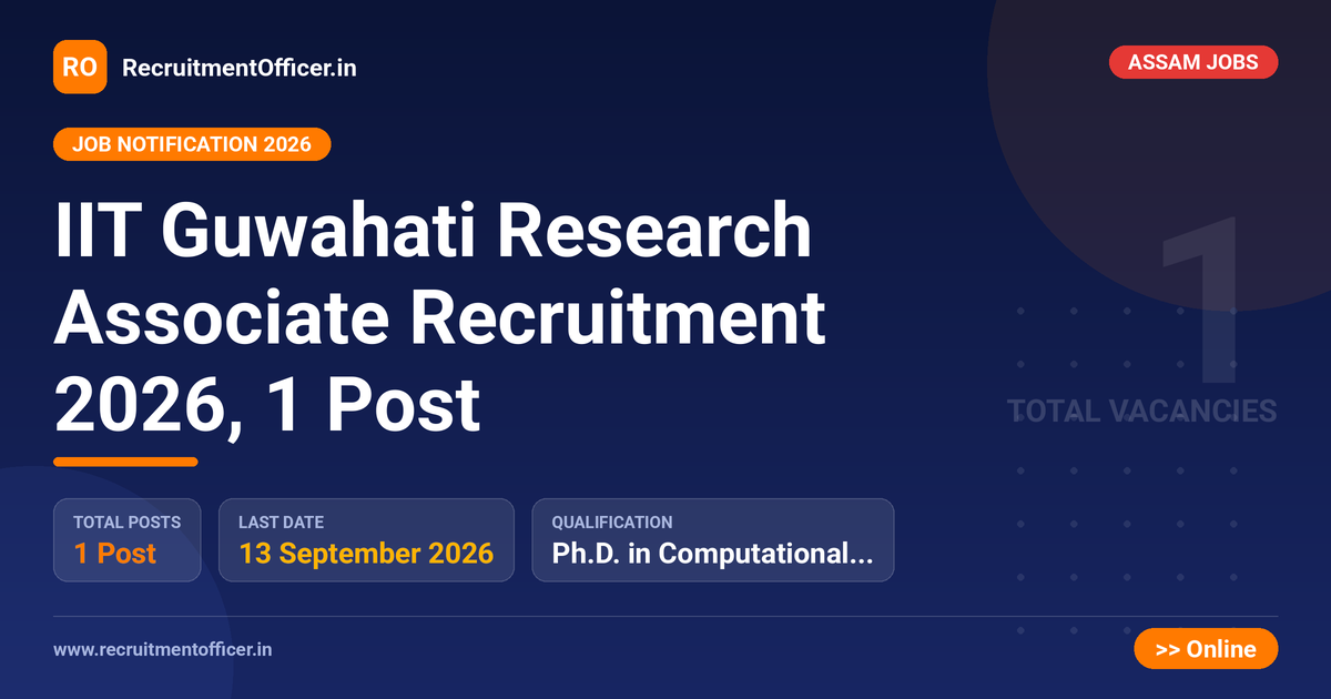 IIT Guwahati Research Associate Recruitment 2026, 1 Post - RecruitmentOfficer.in
