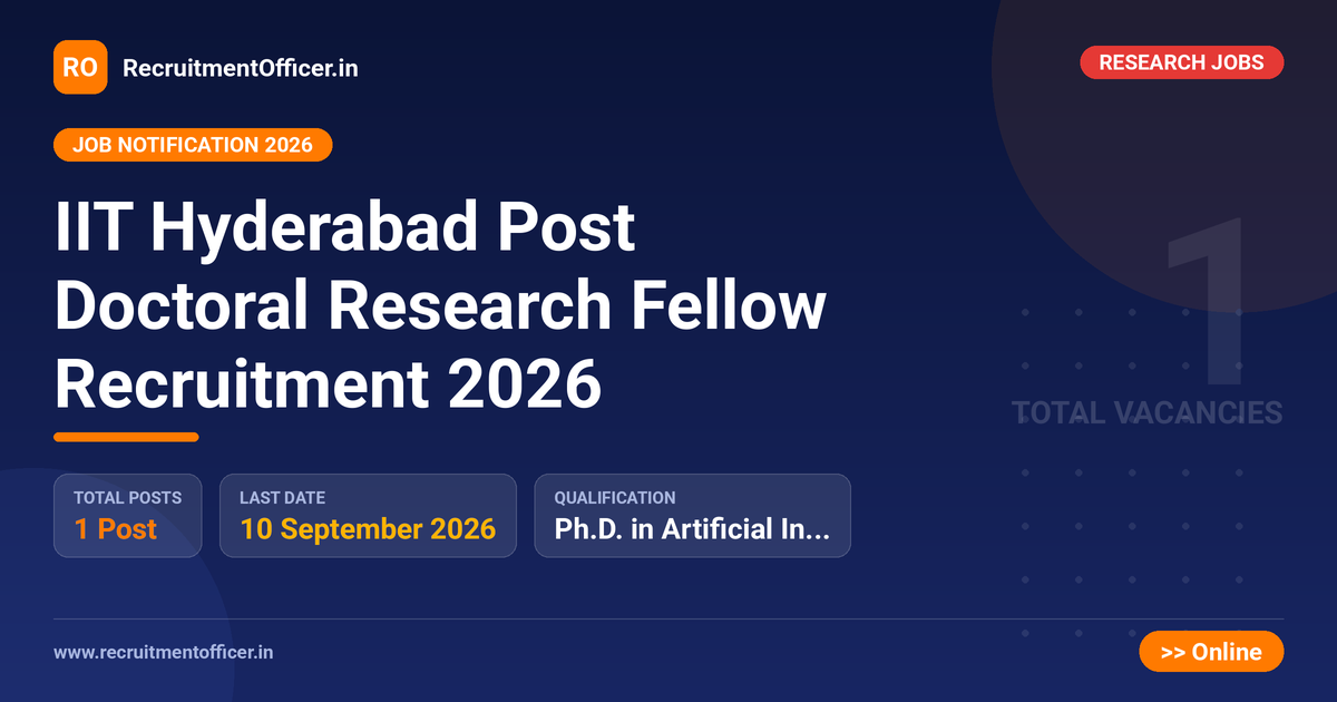 IIT Hyderabad Post Doctoral Research Fellow Recruitment 2026 1 IIT Hyderabad Post Doctoral Research Fellow Recruitment 2026 - RecruitmentOfficer.in
