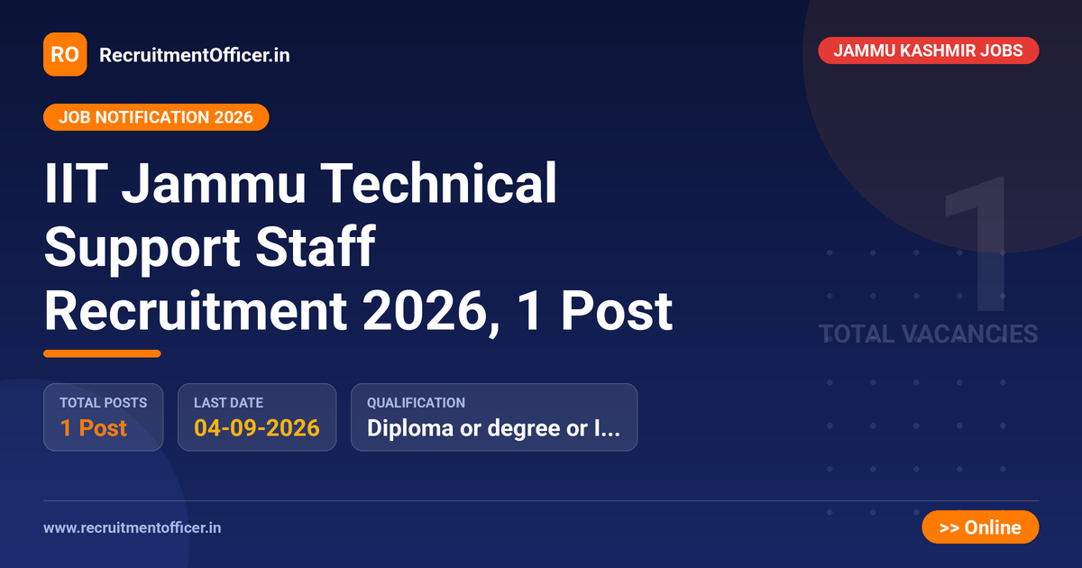 IIT Jammu Technical Support Staff Recruitment 2026, 1 Post - RecruitmentOfficer.in