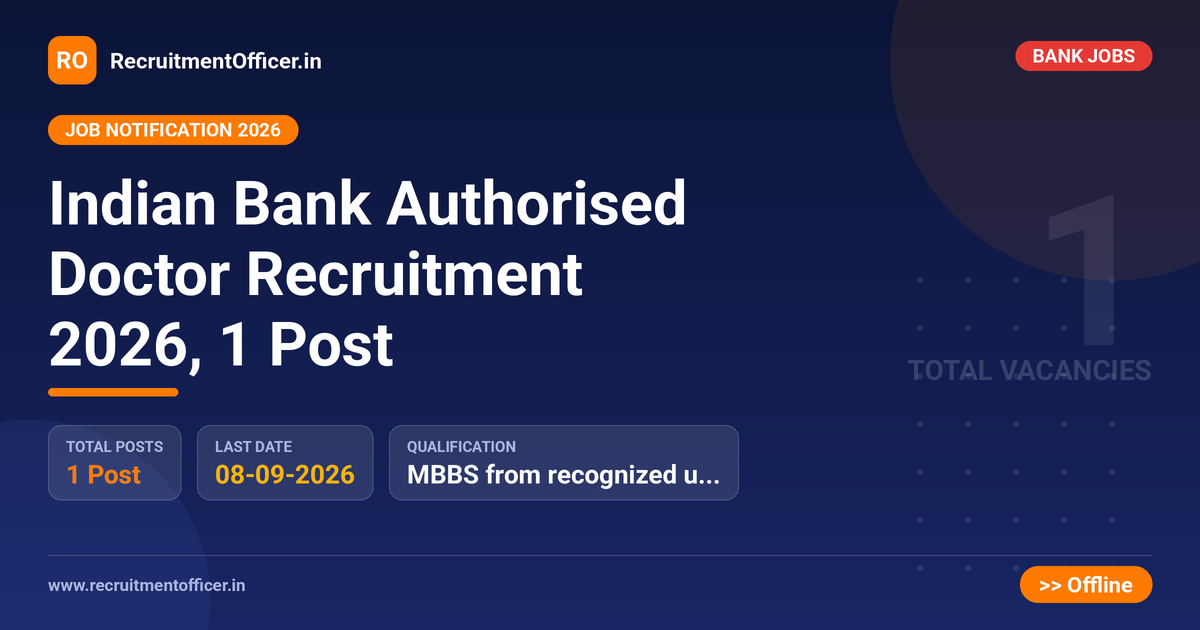 Indian Bank Authorised Doctor Recruitment 2026, 1 Post - RecruitmentOfficer.in