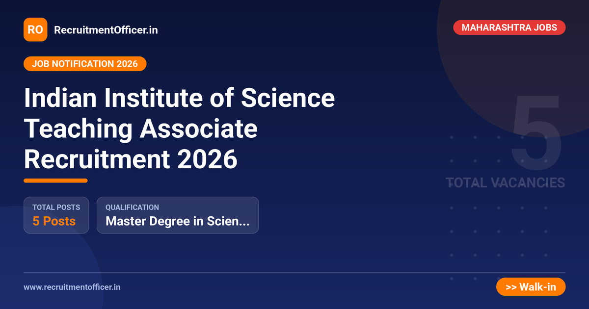 Indian Institute of Science Teaching Associate Recruitment 2026 - RecruitmentOfficer.in