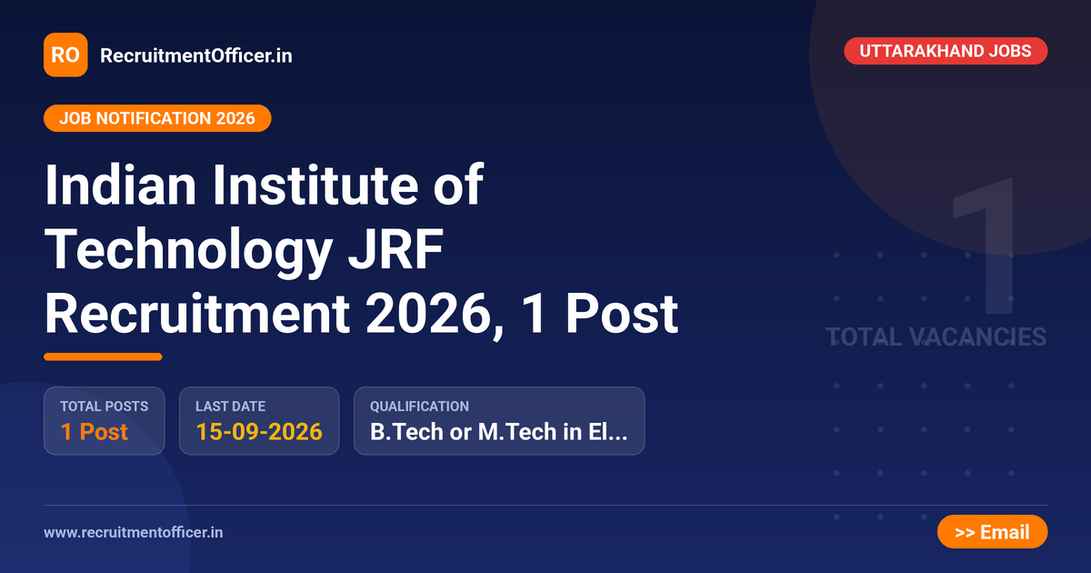 Indian Institute of Technology JRF Recruitment 2026, 1 Post - RecruitmentOfficer.in