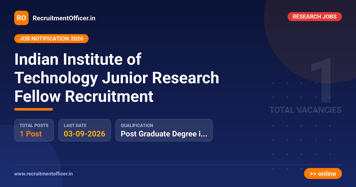 Indian Institute of Technology Junior Research Fellow Recruitment - RecruitmentOfficer.in