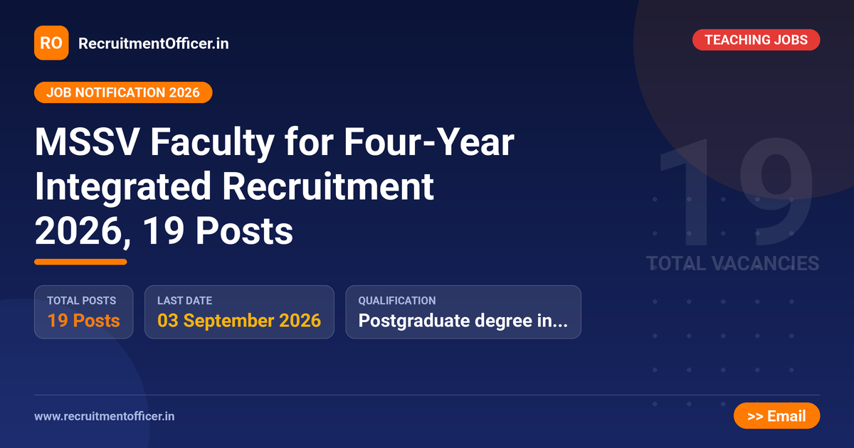 MSSV Faculty for Four-Year Integrated Recruitment 2026, 19 Posts - RecruitmentOfficer.in